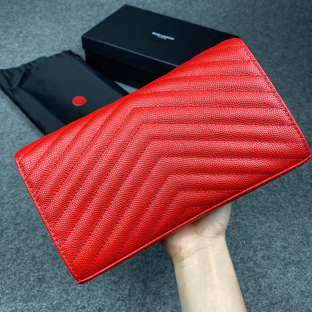 YSL Chain Wallet Matelasse Grain de Poudre Gold-tone 'Eros Red'