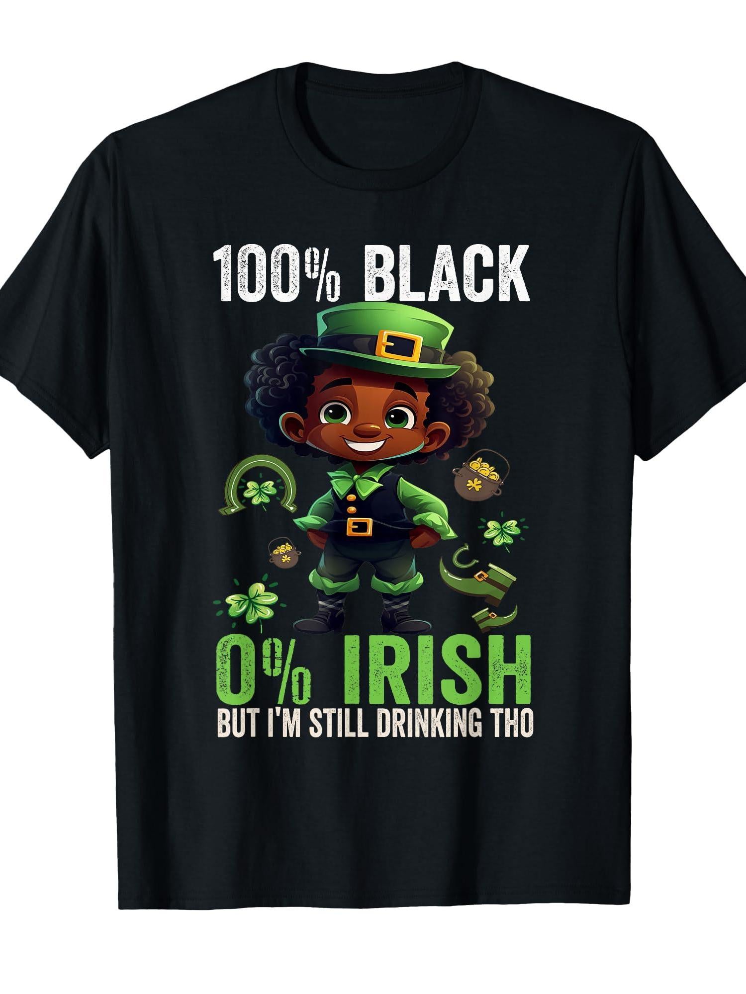 0% Irish 100% Black -Funny St. Patricks Day black Leprechaun T-Shirt Leprechaun 220gsm Cotton Round Neck Short Sleeve Casual Henley Shirt Men T-Shirt