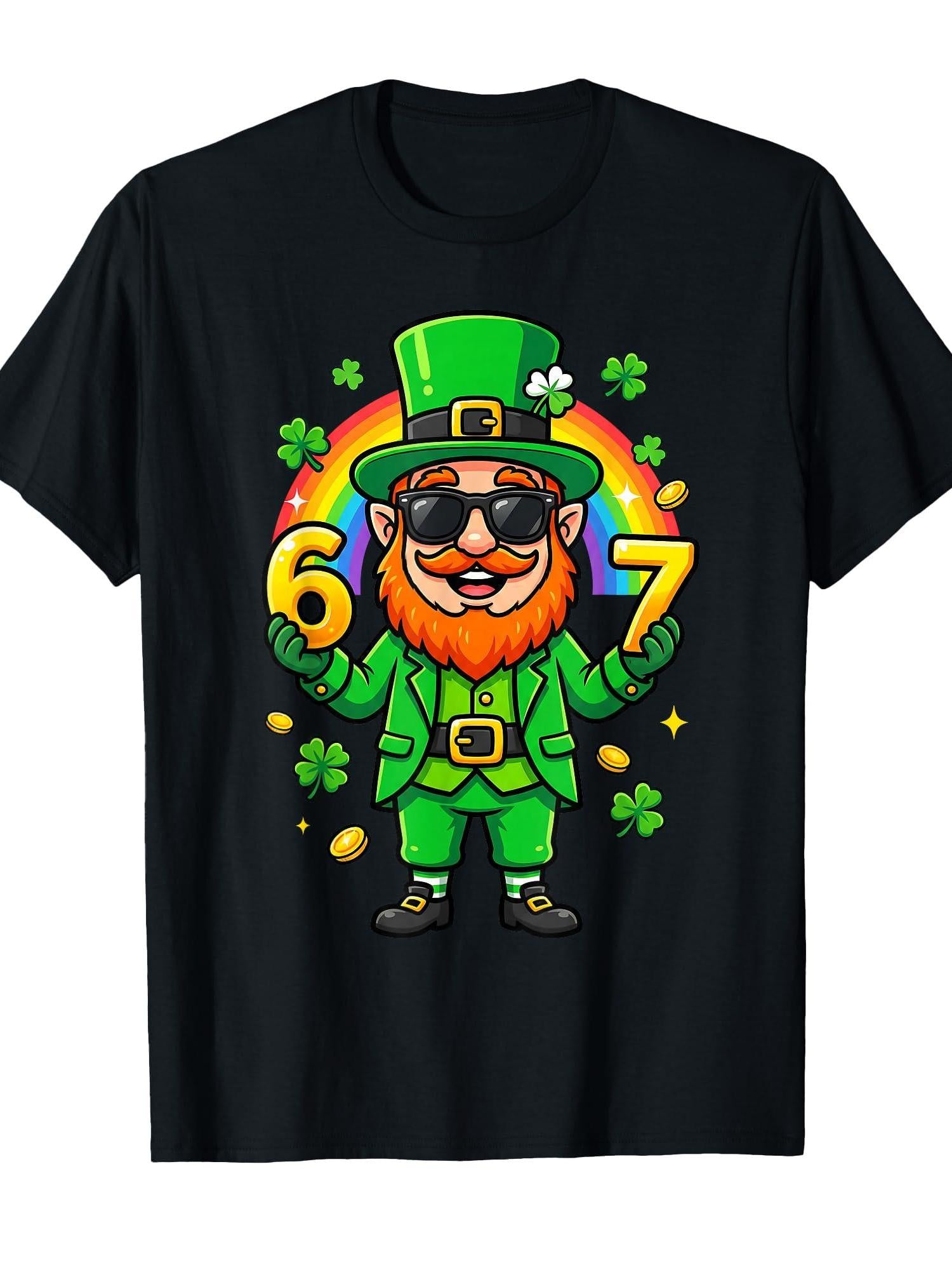 67 Six Seven 6 7 Funny Leprechaun St Patricks Day Boys Kids T-Shirt Leprechaun 220gsm Cotton Round Neck Short Sleeve Casual Henley Shirt Men T-Shirt