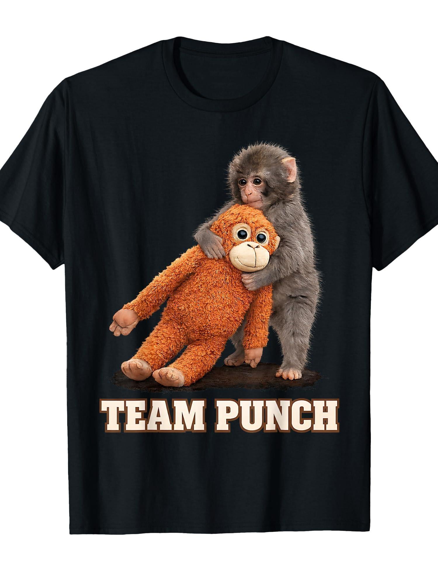 Adorable Monkey Punch Baby Graphic Team Punch Big Love Gifts T-Shirt Punch Monkey 220gsm Cotton Round Neck Short Sleeve Casual Henley Shirt Men T-Shirt