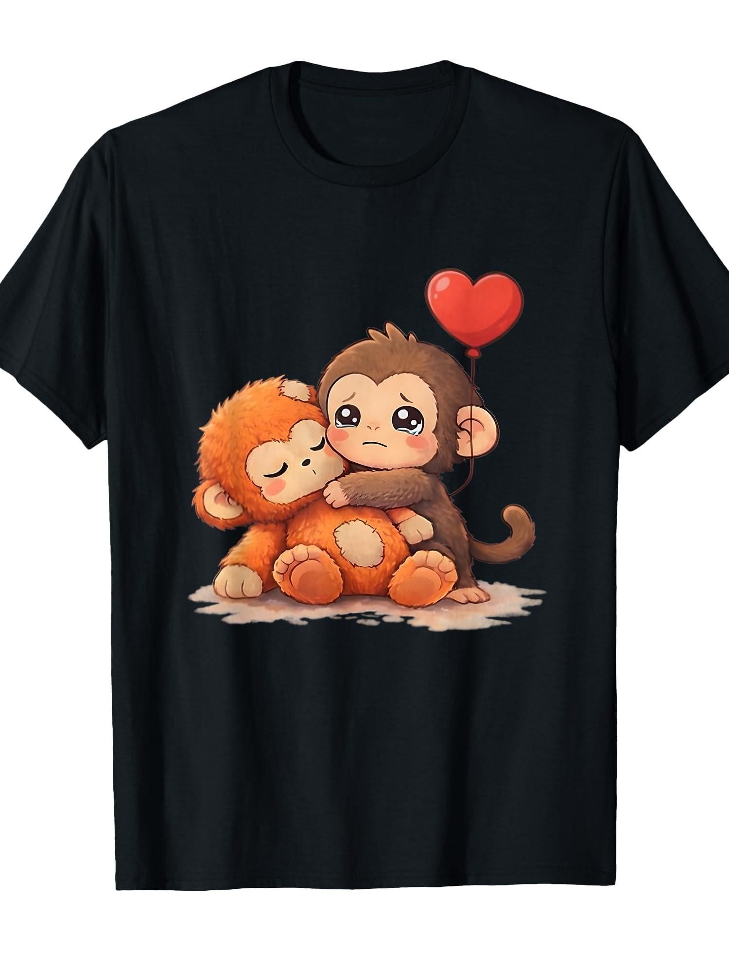 Adorable Cute Baby Monkey Punch Men Women Kids T-Shirt Punch Monkey 220gsm Cotton Round Neck Short Sleeve Casual Henley Shirt Men T-Shirt