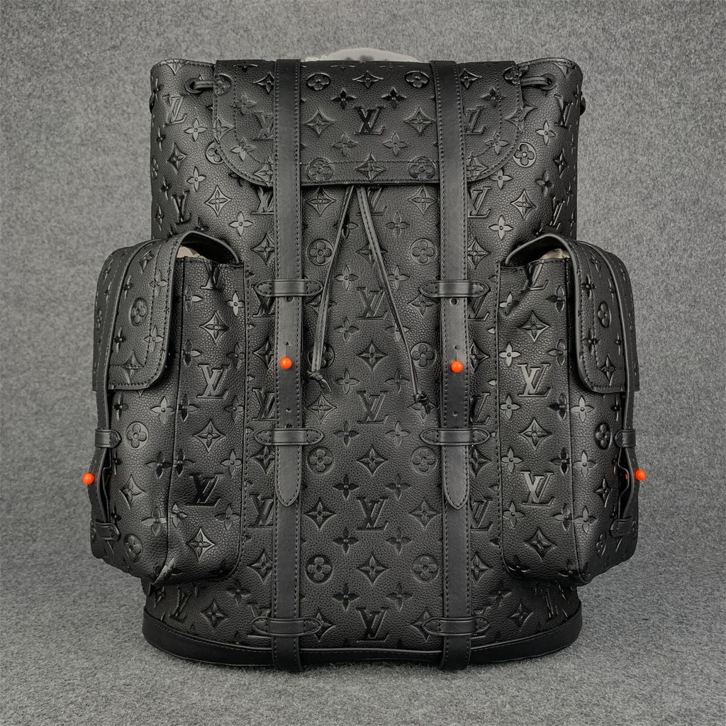 LV Black & Orange Taurillon Leather Monogram Christopher Backpack