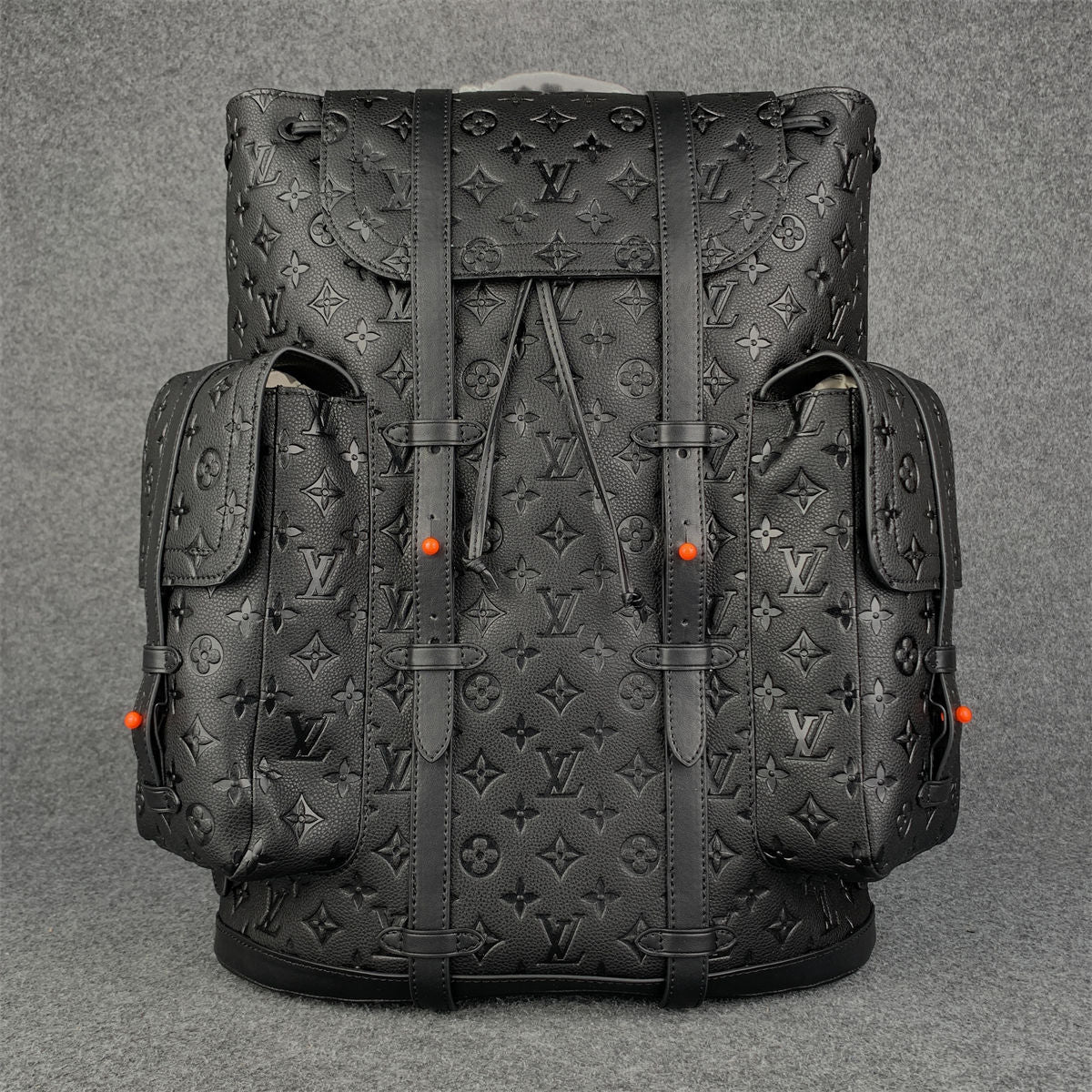 LV Black & Orange Taurillon Leather Monogram Christopher Backpack