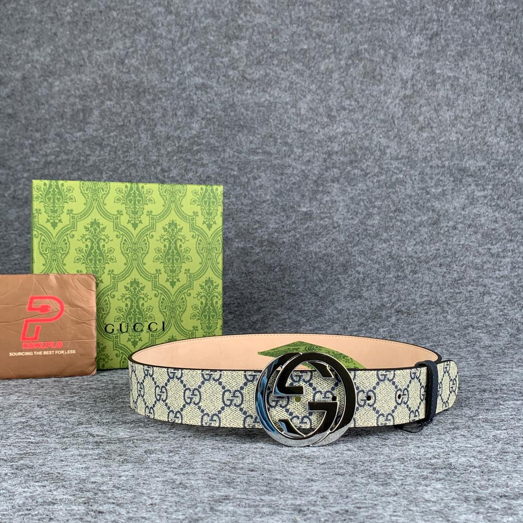 GG Supreme Interlocking G Buckle Belt Beige & Blue
