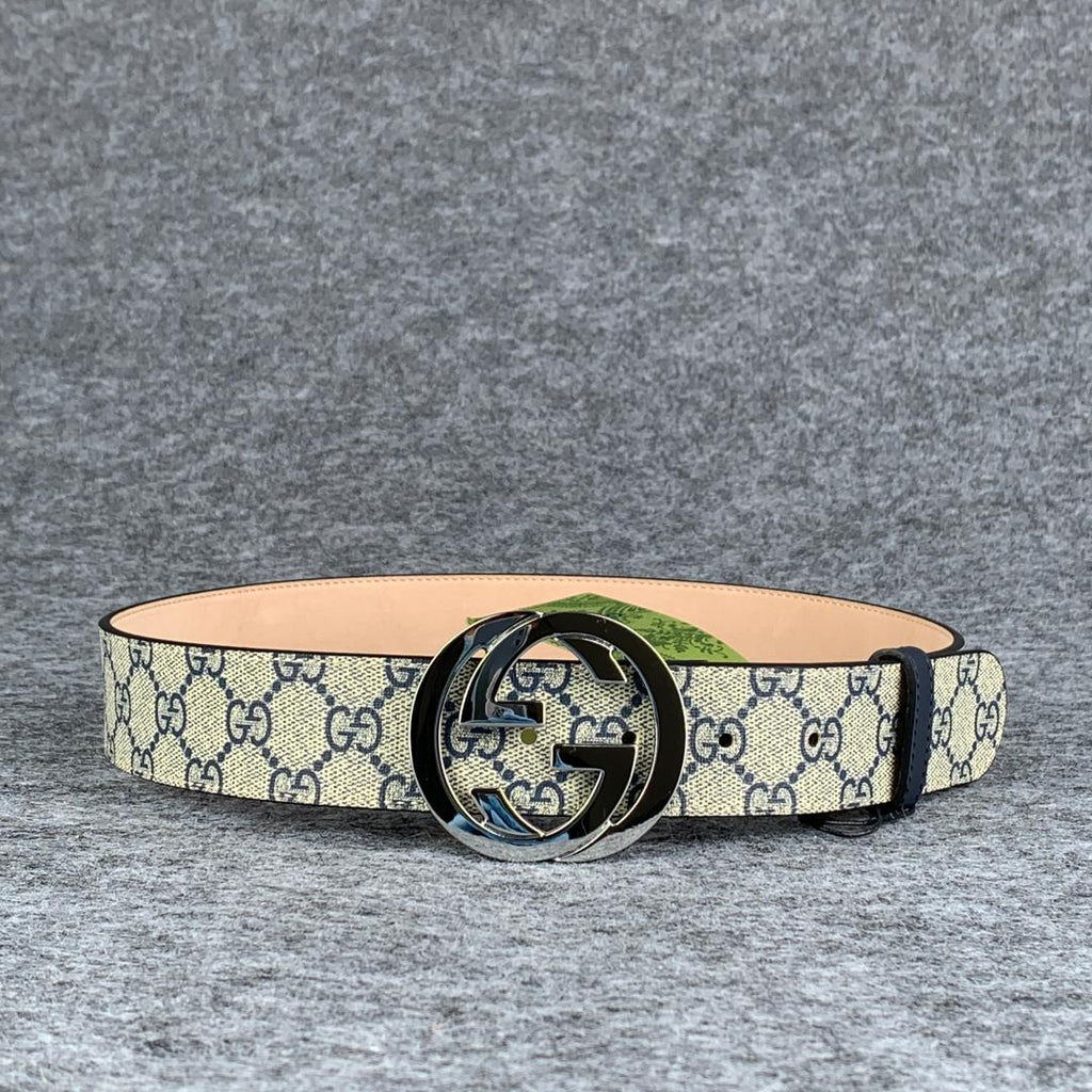 GG Supreme Interlocking G Buckle Belt Beige & Blue