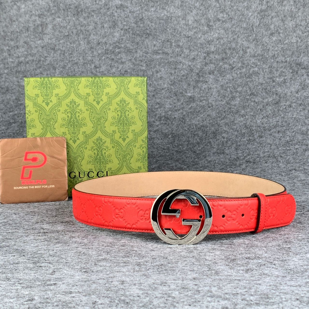 Guccissima Leather Interlocking G Belt Red Monogram