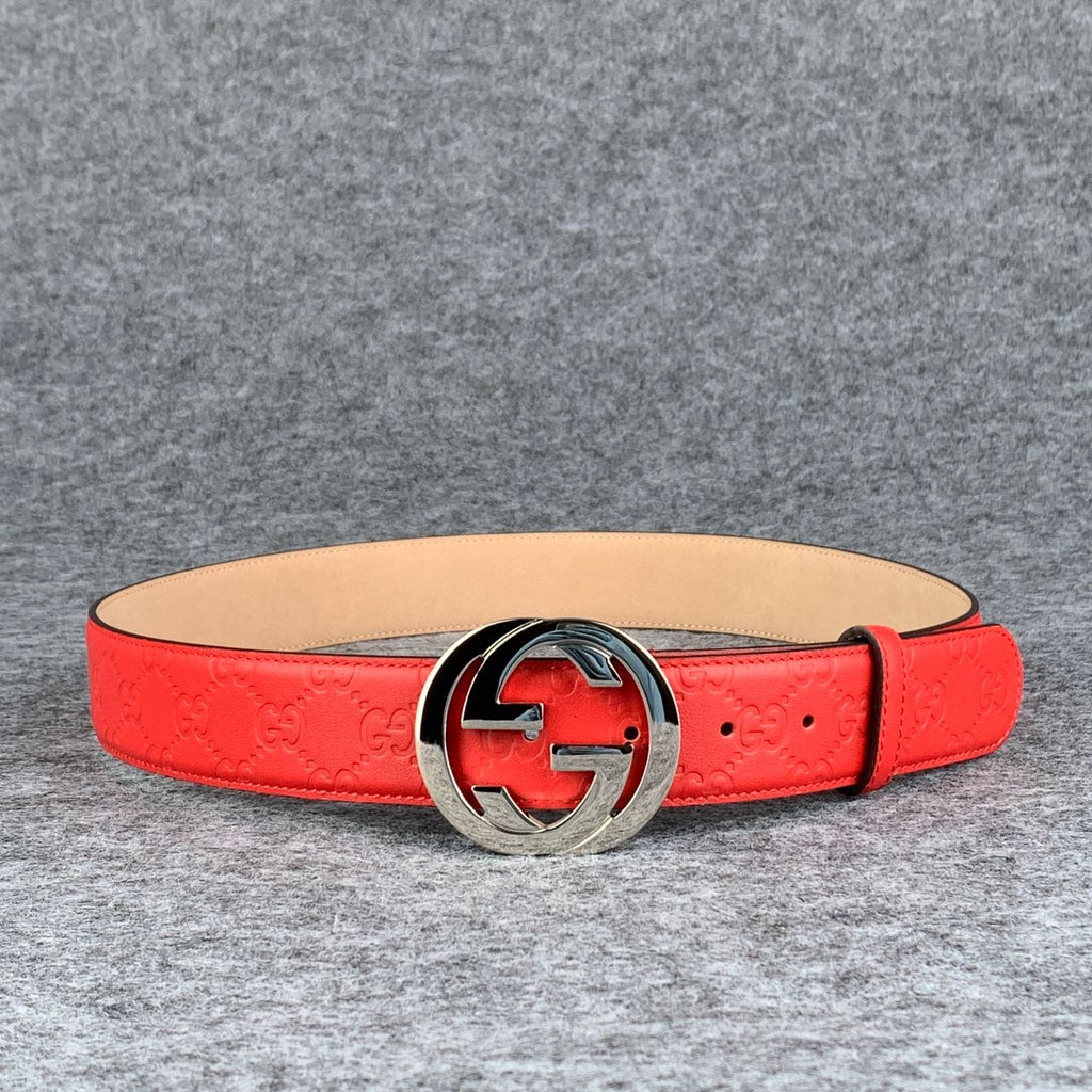 Guccissima Leather Interlocking G Belt Red Monogram