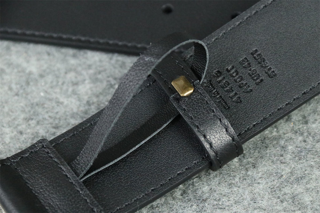 Double G Leather Belt with Antique Brass Buckle, 1” Width 'Black'