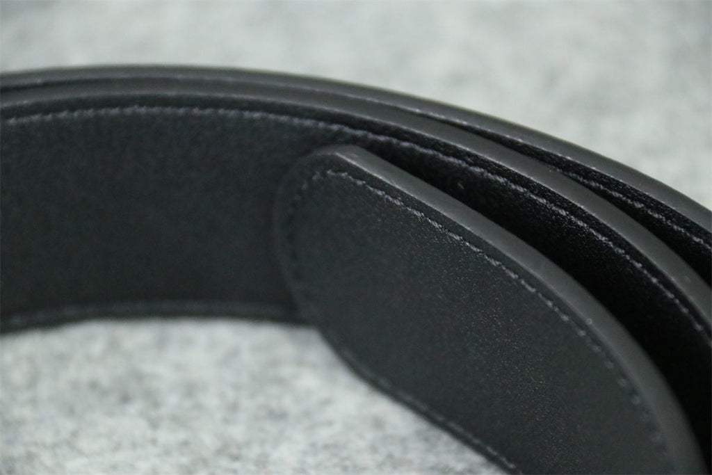 Double G Leather Belt with Antique Brass Buckle, 1” Width 'Black'