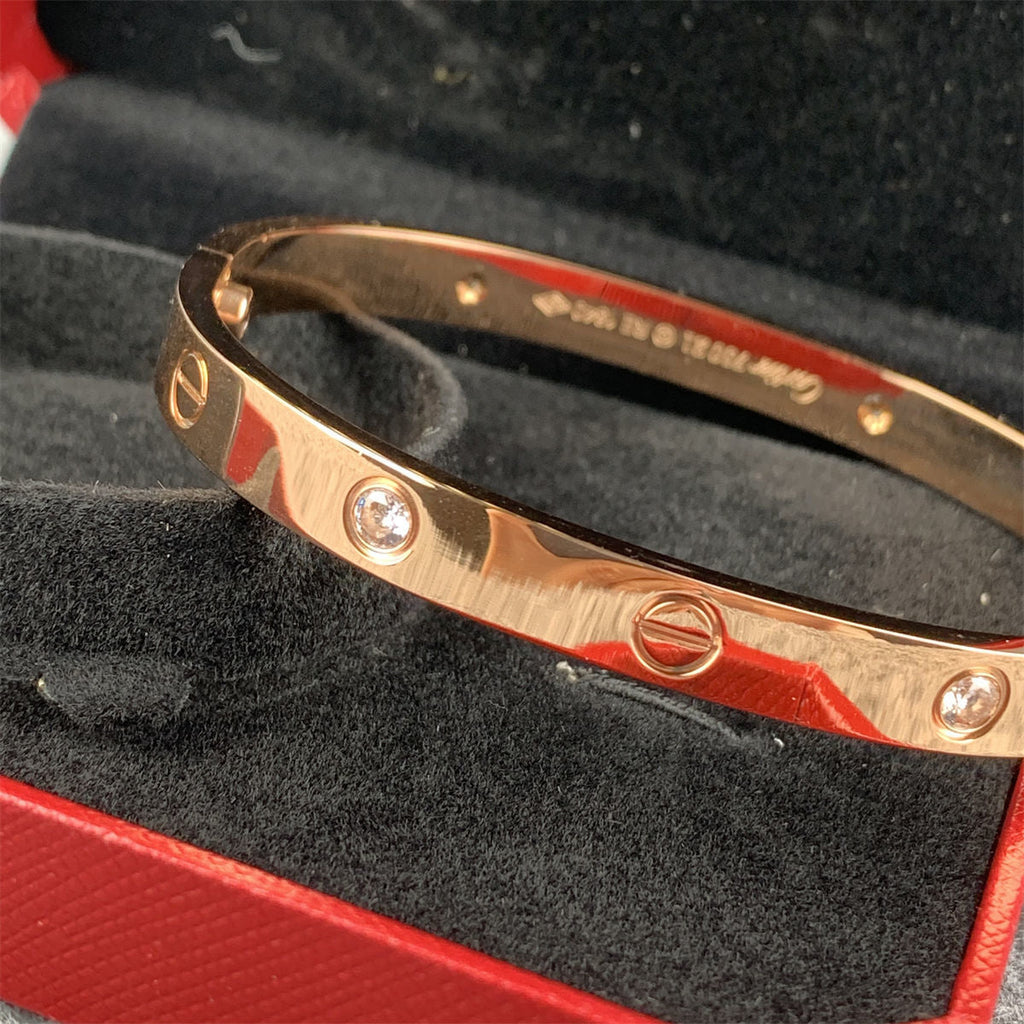 Rose Gold Love Bracelet with Half Diamond Design