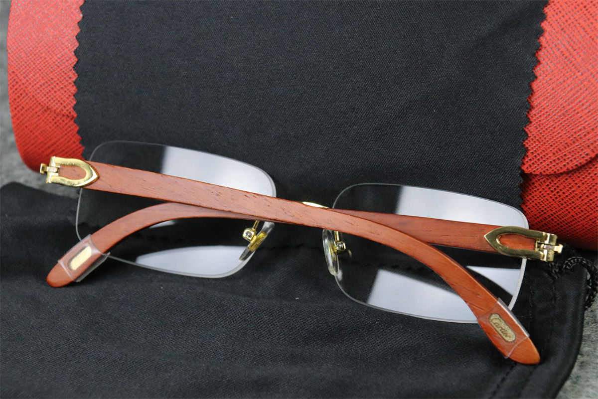 CT0052O Gold Rimless Eyeglasses with Wood Temples Sunglasses