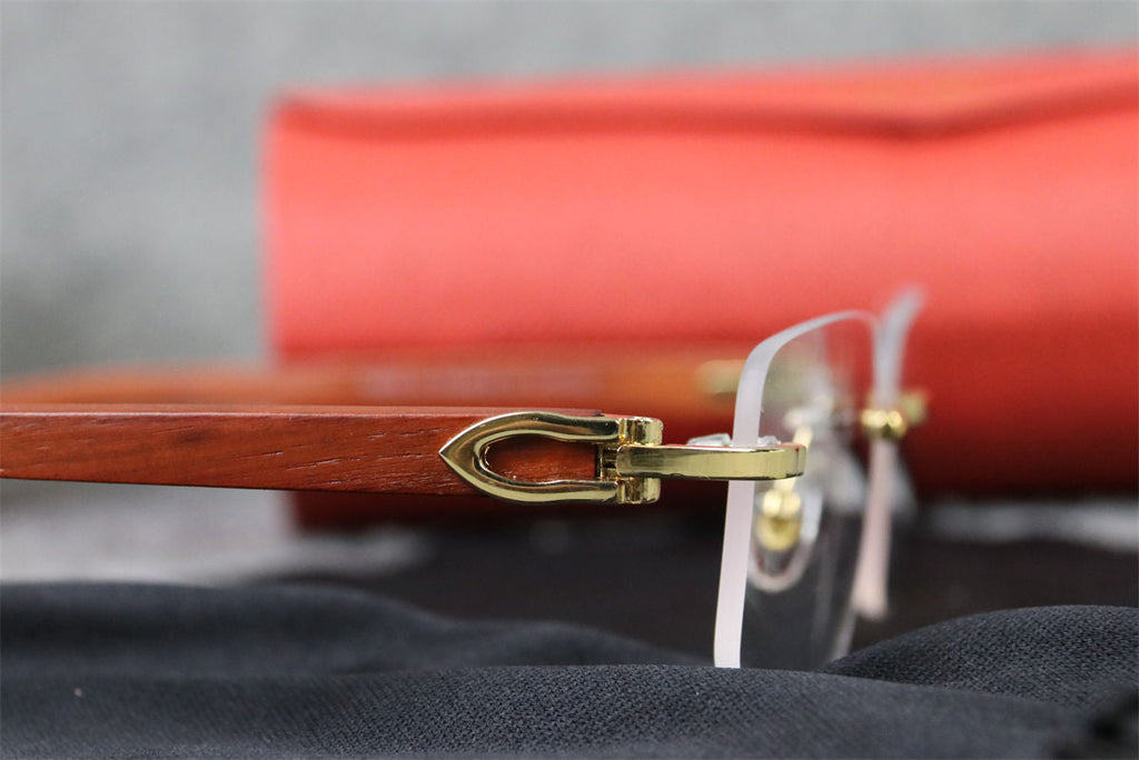 CT0052O Gold Rimless Eyeglasses with Wood Temples Sunglasses
