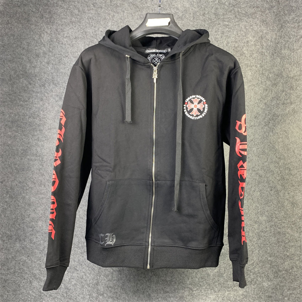 Chrome Hearts Made In Hollywood Plus Cross Zip Up Hoodie 'Black/Red'