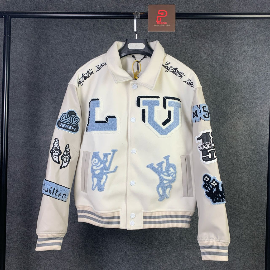 LV Multi-Patches Mixed Leather Varsity Blouson 'Milky White'