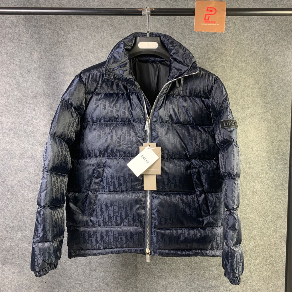 Dior Oblique Motif Down Jacket in Navy Technical Jacquard