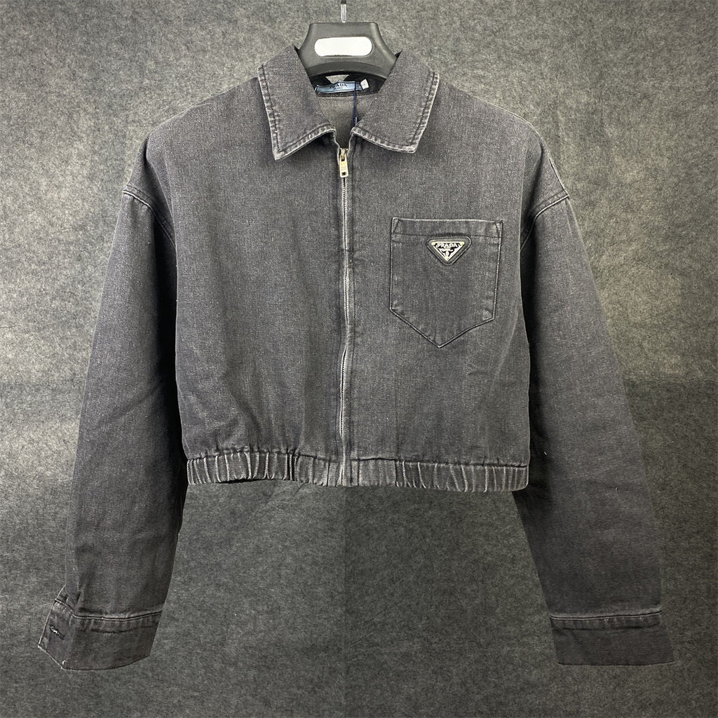 PRADA Women's Grey Denim Blouson Jacket 'Gray'